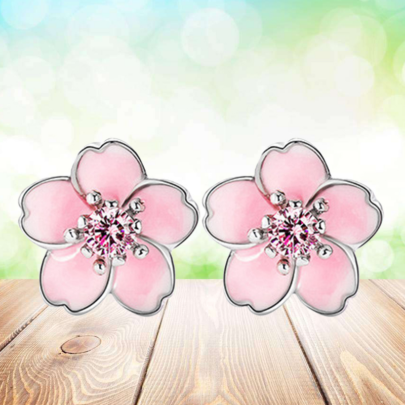 1 Pair S925 Sterling Silver Earrings Fashion Pink Earrings Gift Simple Eardrop Jewelry(Pink)