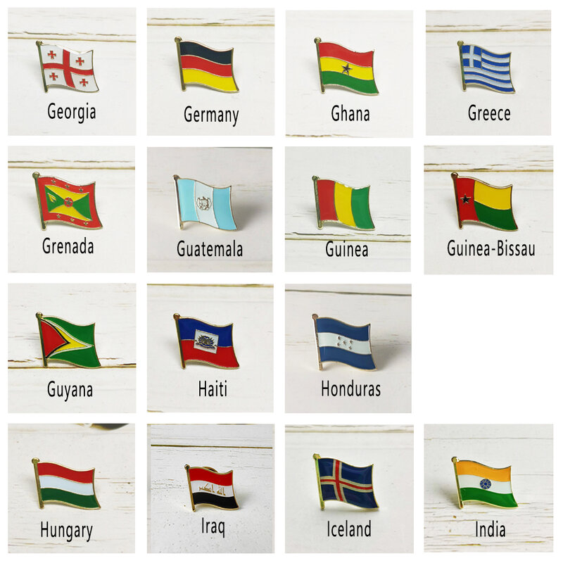 Bandiera nazionale spilla in metallo distintivo Country tutto il mondo Georgia germania grecia Guatemala Guinea Haiti Honduras ungheria Iraq