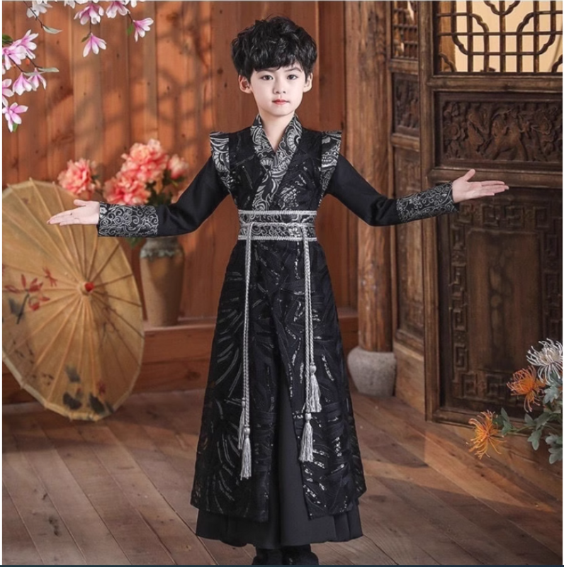 Hanfu beau jeune maître pour enfants, vêtements de performance de style chinois