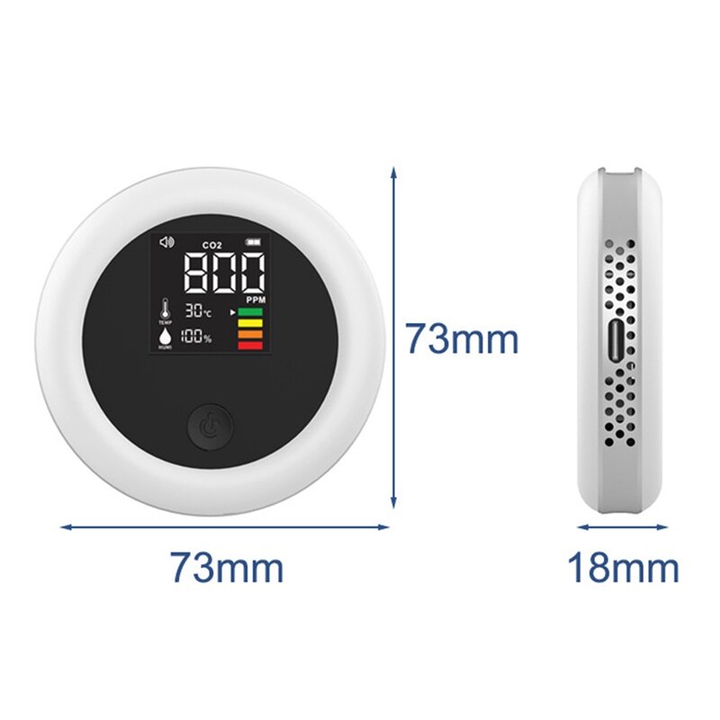 Draagbare Co2 Monitor Meter Sensor Indoor Met Alarm, Luchtkwaliteit Kooldioxide Monitor Met Temperatuur Vochtigheid