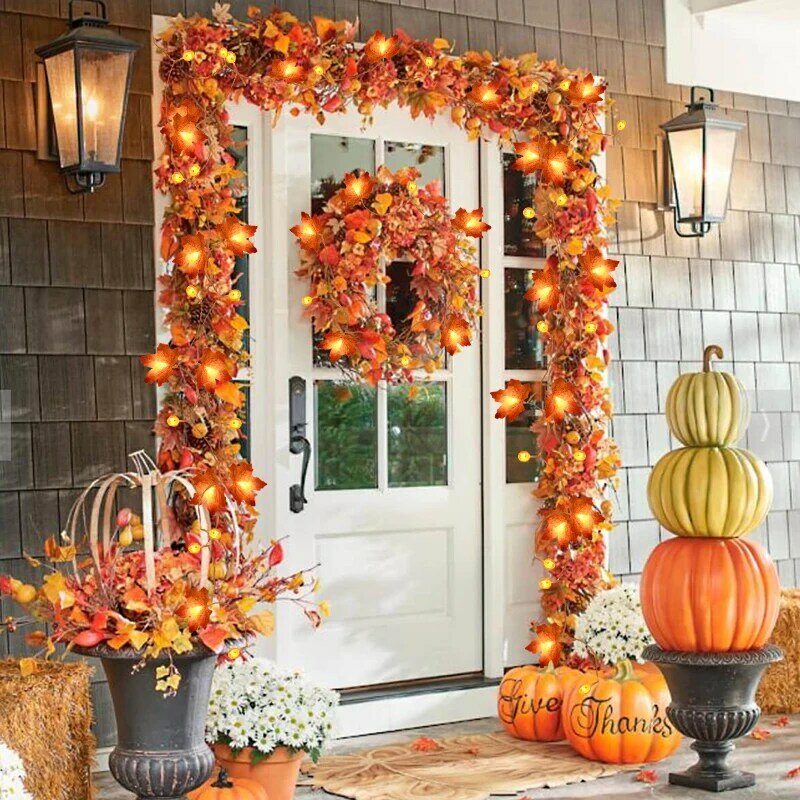 LED String Lights para Decoração de Halloween, Pumpkin Maple Leaf, Guirlanda, Fada, Outono, Home Decor, Outono