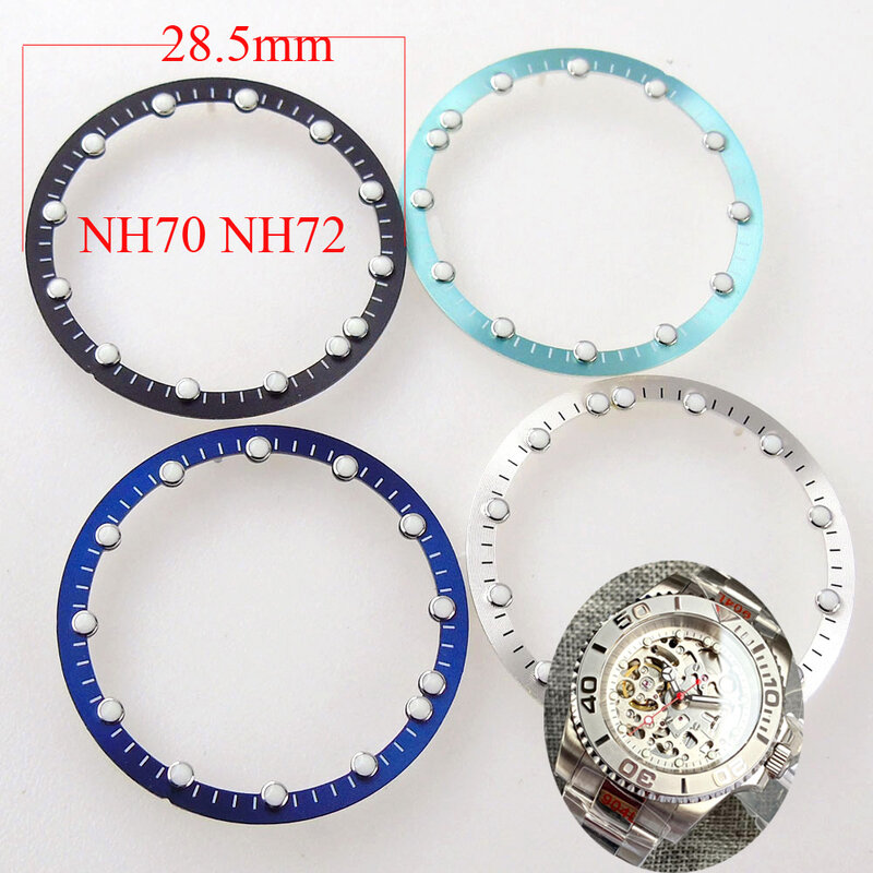 Esfera de reloj de 28,5mm x 24,5mm, placa circular para NH70 NH72, movimiento de esqueleto, esfera hueca, anillo C3, Accesorios luminosos para reloj