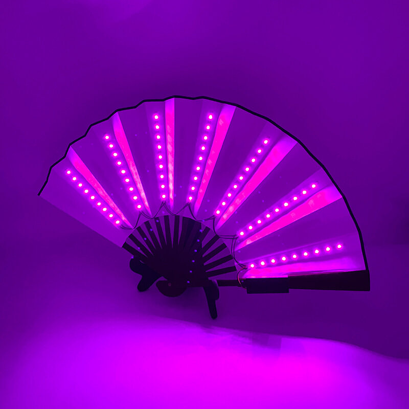 LED Luminous Folding Fan, colorido Hand Fans para casamento, boate, dança decoração, Stage Performance Props, 3V, 13"