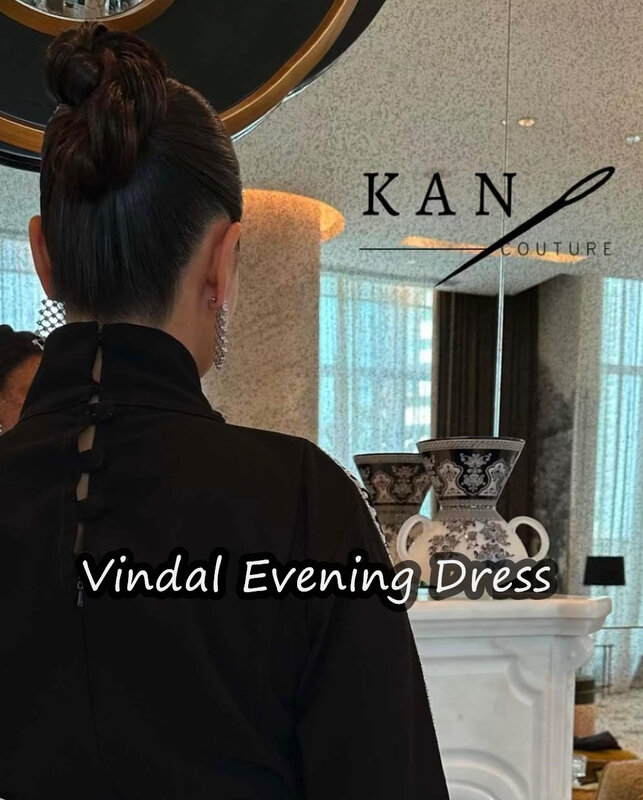 Vindal Floor Length A-Line Evening Dress Elegant Crepe  Prom Dresses Long Sleeves Scoop Neckline Built-in Bra  For Woman 2024