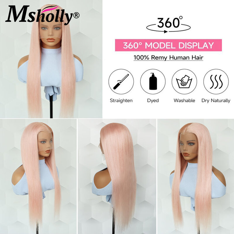 Pelucas rectas rosas sin pegamento para mujer, cabello humano prearrancado de color Natural Remy, 13x6 HD, encaje frontal, venta