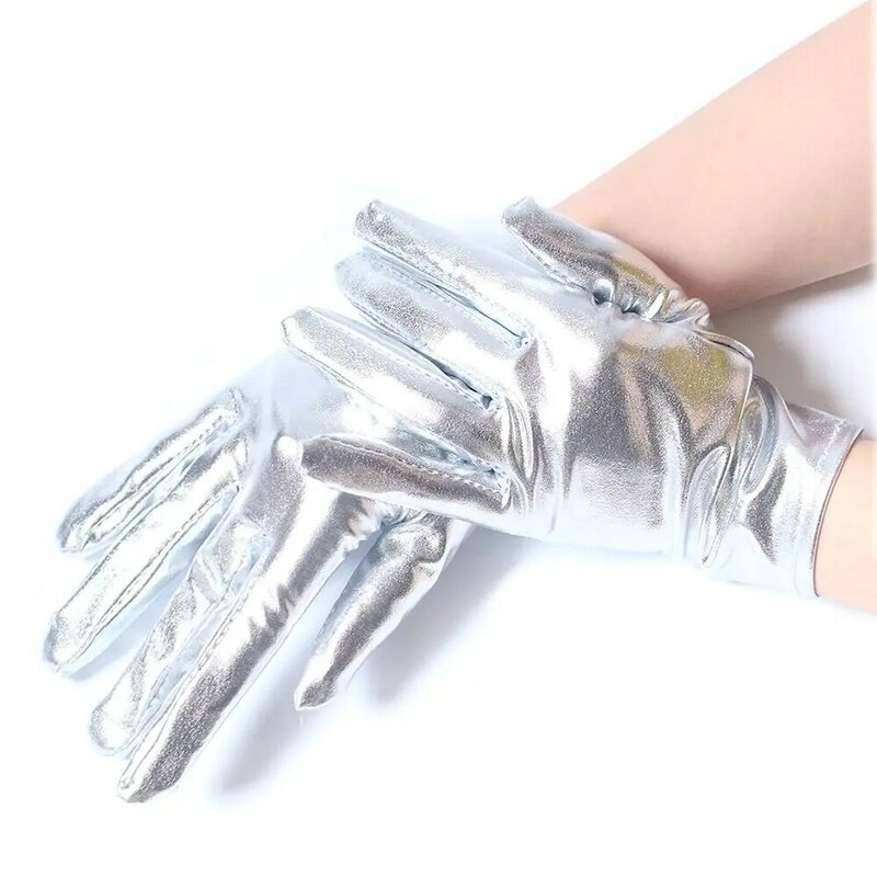 Jasna skóra rękawiczki krótka skórzana występy na scenie mody złote srebrne rękawice klubowe gotyckie punkowe rękawice Halloween