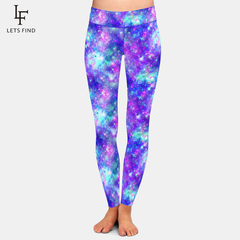 Letsfind bela galáxia design de cintura alta aptidão leggings femininas moda sexy alta quaility workout leggings