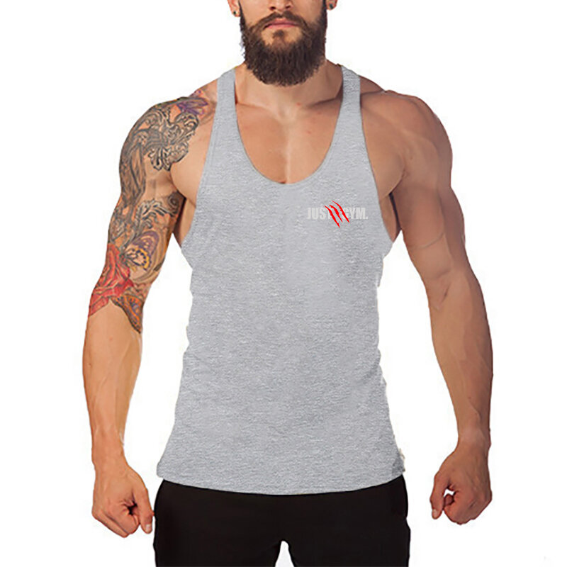 Gym Bodybuilding T-Shirt Men Casual Fashion Sleeveless Cotton Slim Tank Top Summer Suspenders Breathable Cool Racer Back Singlet