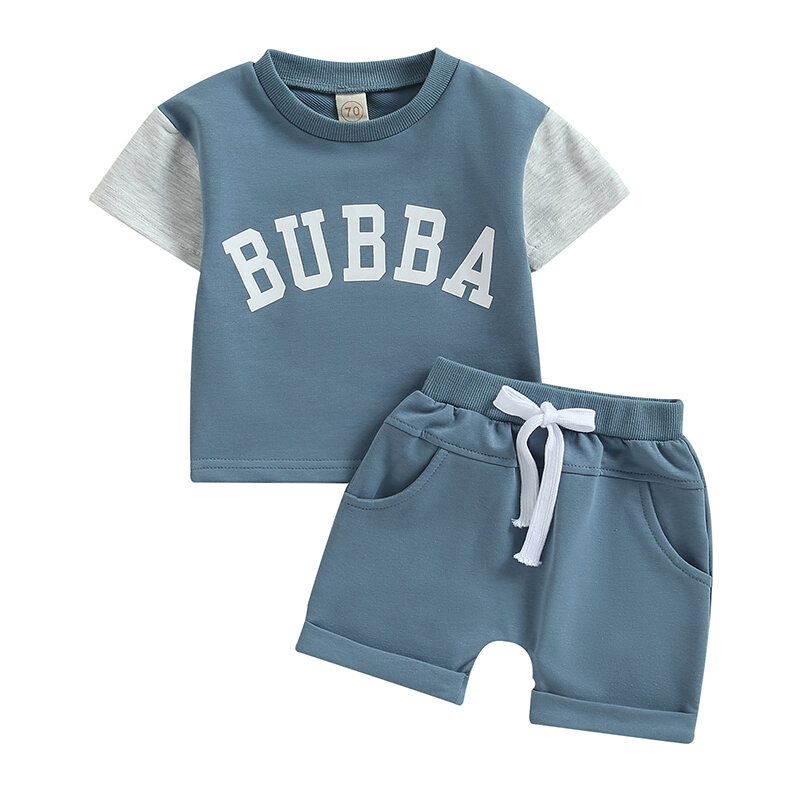 2Pcs Baby Boy Summer Outfits Short Sleeve Contrast Color Letter T-Shirt Shorts Set