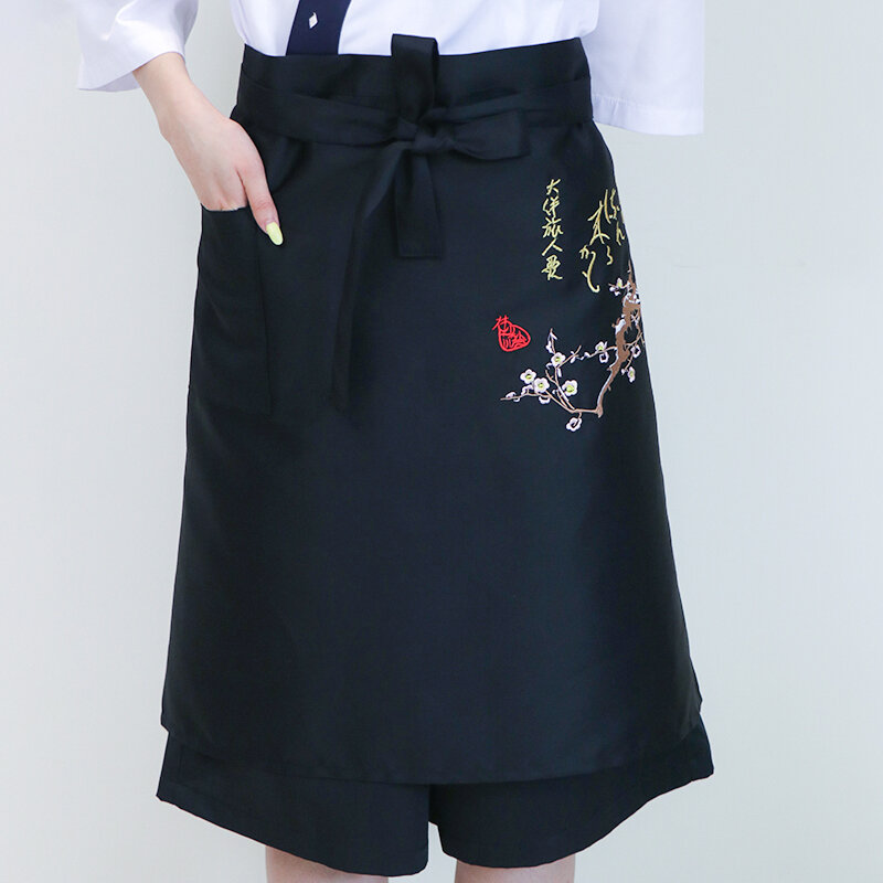 Japan Catering Kitchen Apron Sushi Restaurant Cuisine Chef Aprons for Tea House Women and Men Work Aprons Embroidered Pinafore
