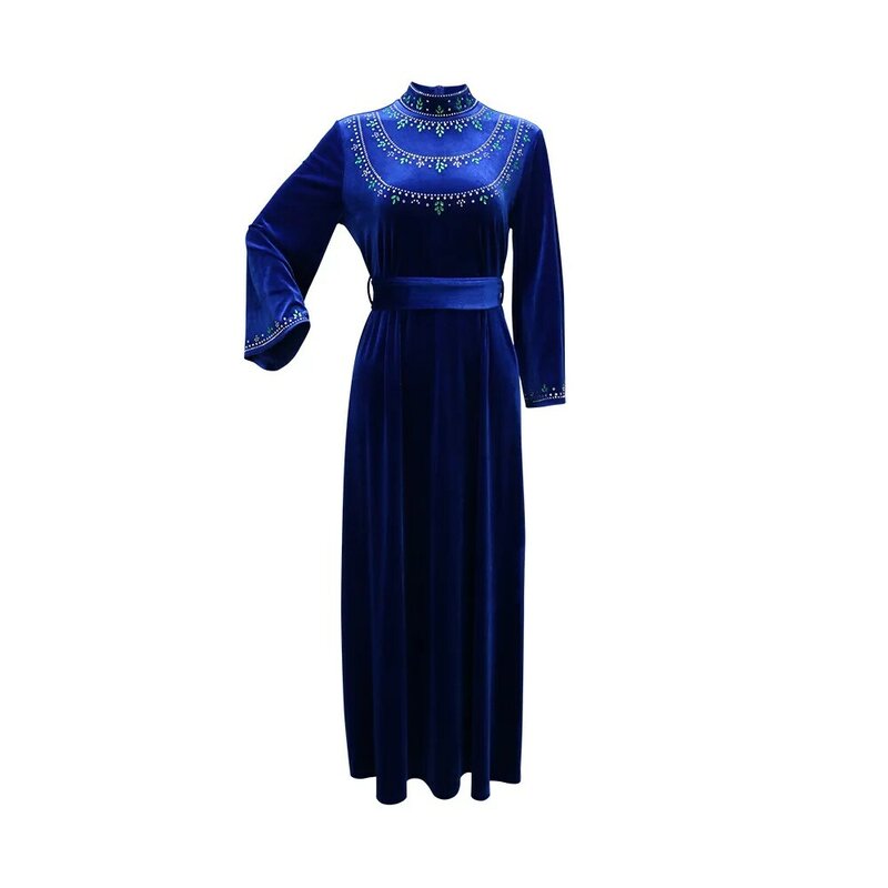 Luxo veludo zíper abaya com água gota diamante, vestido islâmico muçulmano do Oriente Médio, vestido da Arábia Saudita, moda