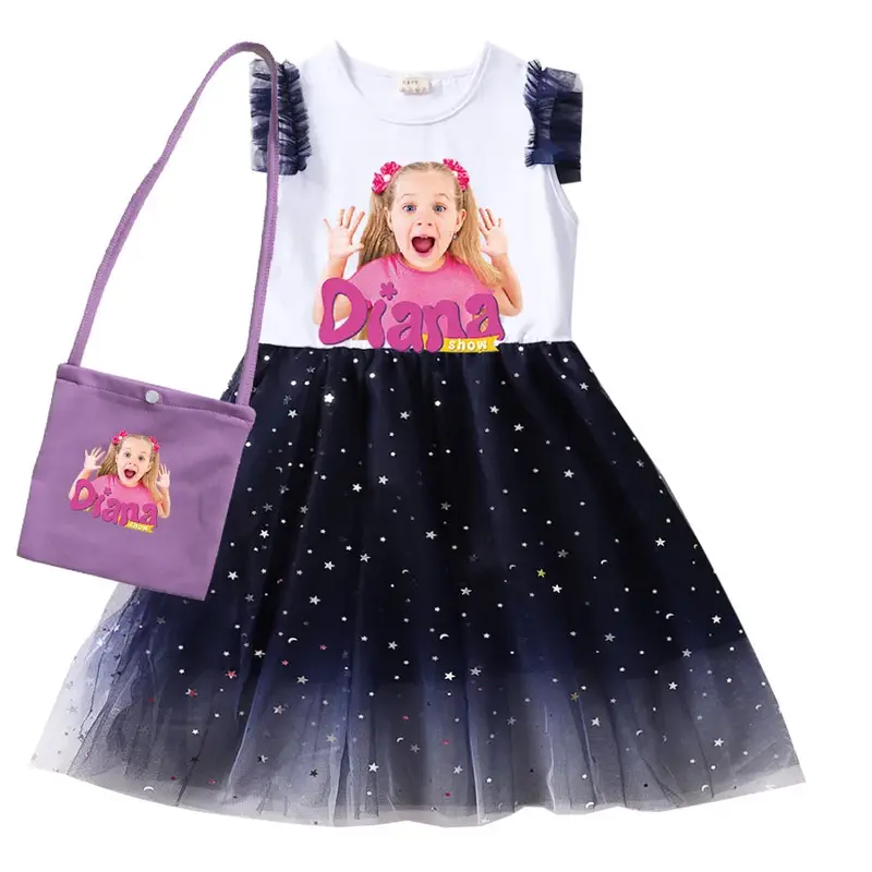 Diana and Roma Clothing Kids Carnival Cosplay Dress&Bag Children Summer Clothes Girl Halloween Costume Baby Girls Party Dresses