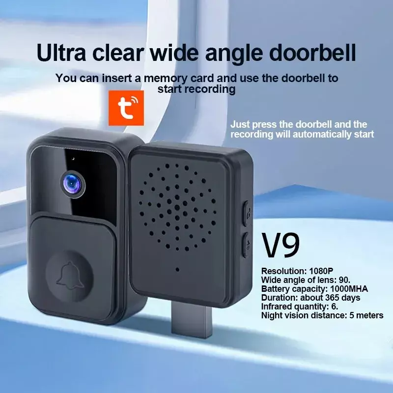 Tuya-timbre Visual V9 para exteriores, intercomunicador remoto inteligente con Wifi, monitoreo Ip65, cámara impermeable para teléfono móvil, visión nocturna Hd