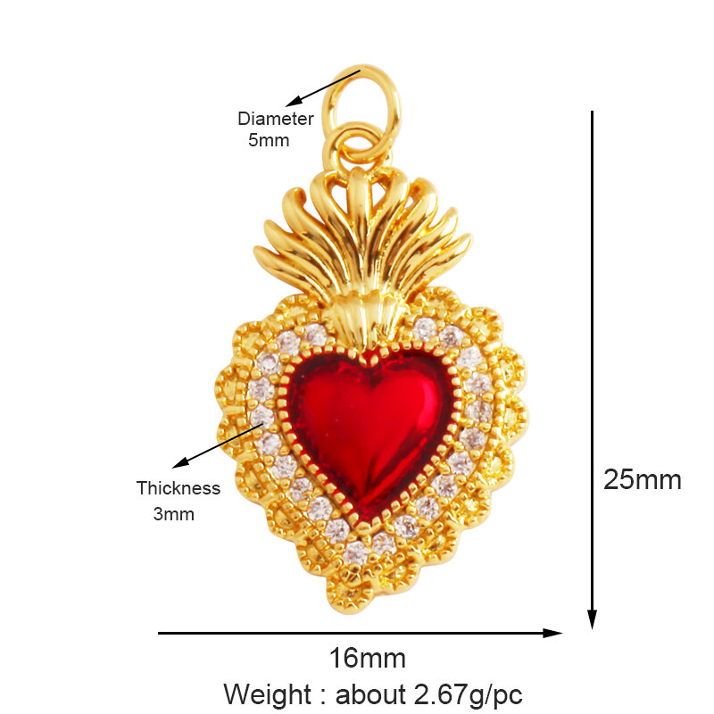 Nuovo in sacro cuore rosso fascino vittoriano amore zircone ciondolo fascino, ala di moda placcato oro 18 carati per gioielli che fanno forniture P04