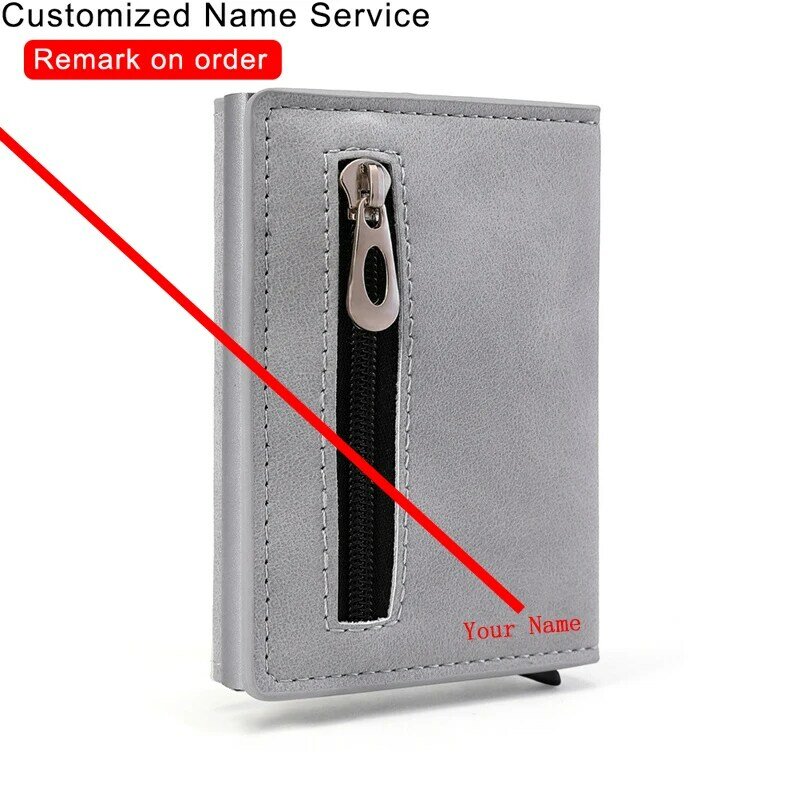 Custom Name Card Holder Wallet Rfid Anti-lost Magnet Hasp Credit Card Holder Wallet With Organizer Coin Pocket &Money Clip Purse