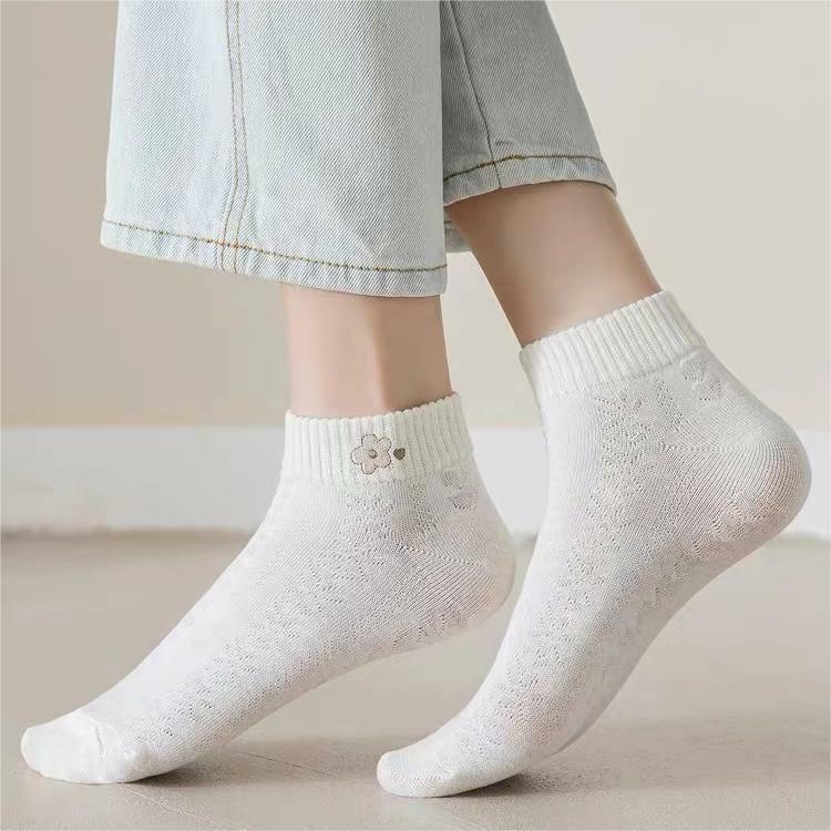 5 Pairs/Cartoon Japanese Socks Women's Sports White Short Socks Solid Color Autumn Women's Short Socks Cartoon Match Tide Socks