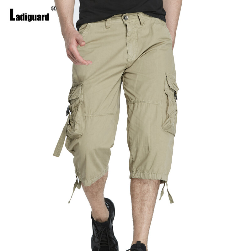 Męskie szorty bojówki w kolorze Khaki w kolorze szarym do kolan spodnie z kieszeniami 2023 letnia odzież męska w stylu Casual Street krótkie spodnie