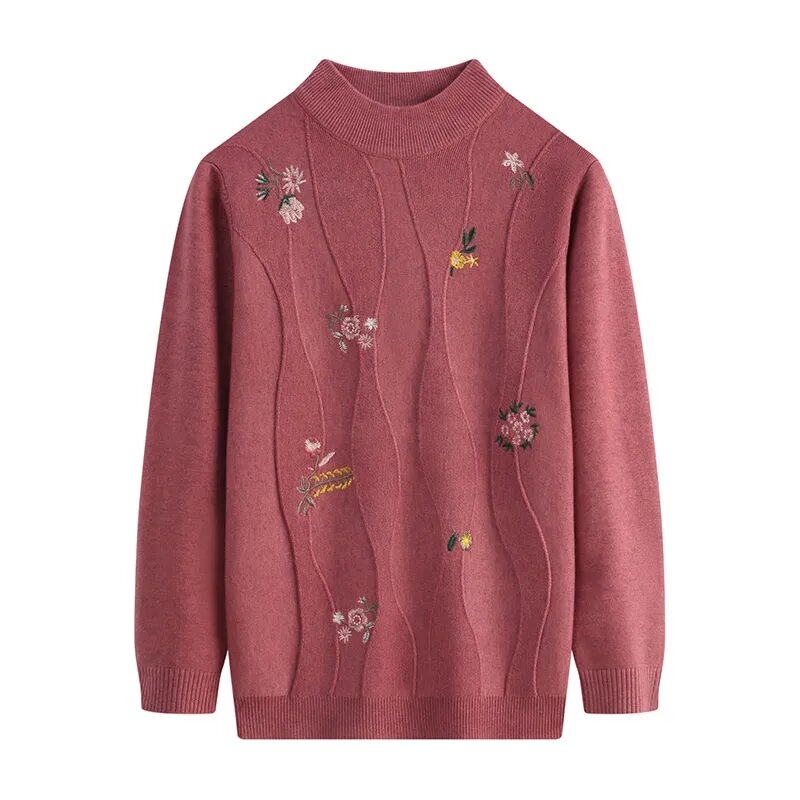 Mother's Embroidered Knitwear Sweater Autumn Winter Slim Women's Long sleeve Bottomed Knit Pullover Warm Female Casual Sweaters