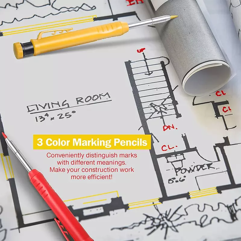 Solidny zestaw kredek stolarski ołówek automatyczny w 3 kolorach z wbudowaną ostrzałką do narzędzi do obróbki drewna