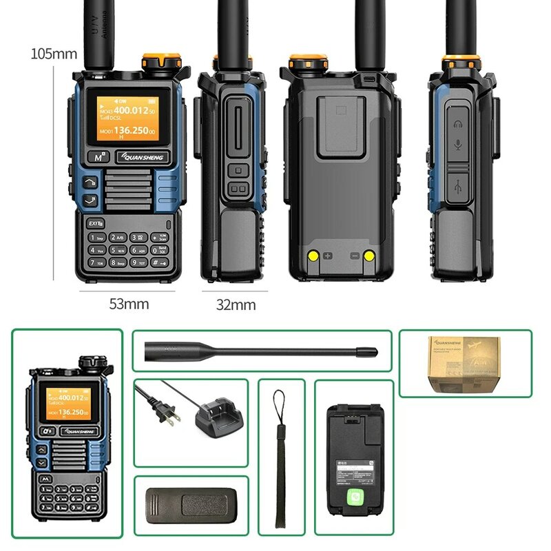 Quansheng Walkie Talkie UV-K6 5W, Radio pita udara Tyep C Charge UHF VHF DTMF FM Scrambler NOAA frekuensi nirkabel Radio CB dua arah