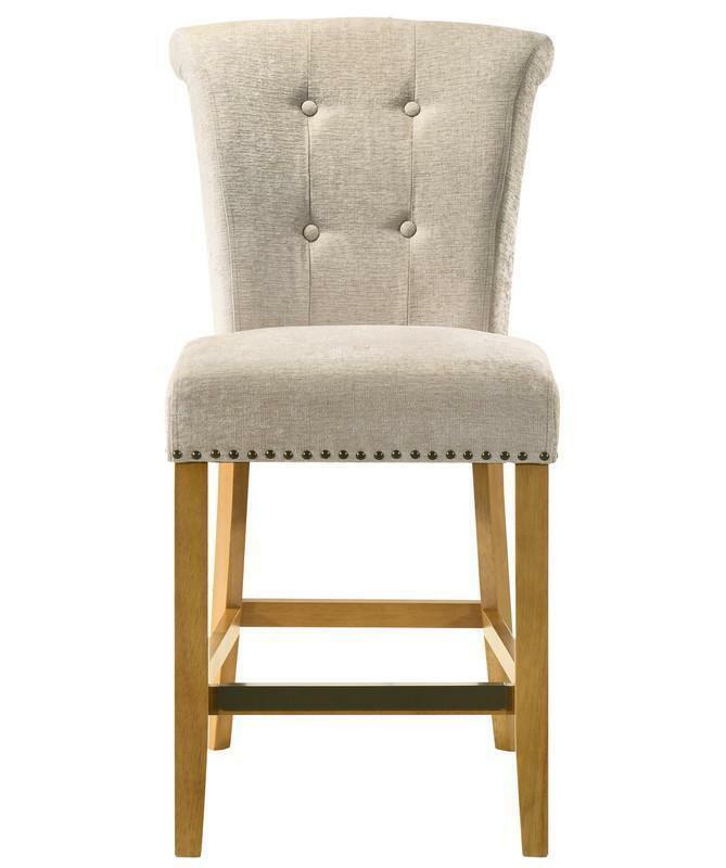 HOMLUX-Auggie krzesło z kremowej tkaniny z wykończeniem Nailhead