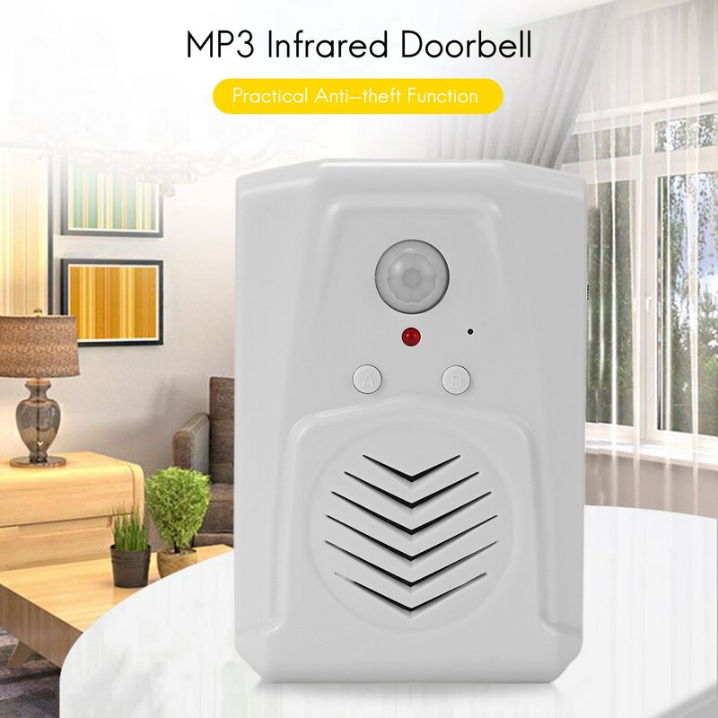 กริ่งประตูแบบไร้สาย MP3ด้วยเสียงกริ่งประตู saklar Bel แบบอินฟราเรดเซ็นเซอร์กระตุ้นด้วยเสียงเซ็นเซอร์ตรวจจับการเคลื่อนไหวสัญญาณเตือนเข้าประตู