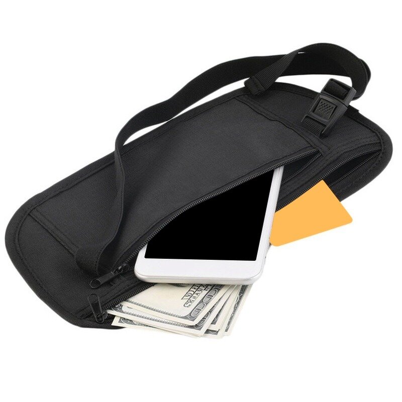 Tas pinggang bepergian tidak terlihat, dompet keamanan tersembunyi untuk paspor, tas sabuk uang, tas dada, tas uang, Tas Pinggang
