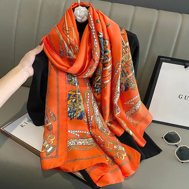 Luxury Silk Scarf Women Foulard Pashmina Shawls Lady Wraps Female Beach Pareo Stoles Bandana Designer Brand Long Scarves 2023