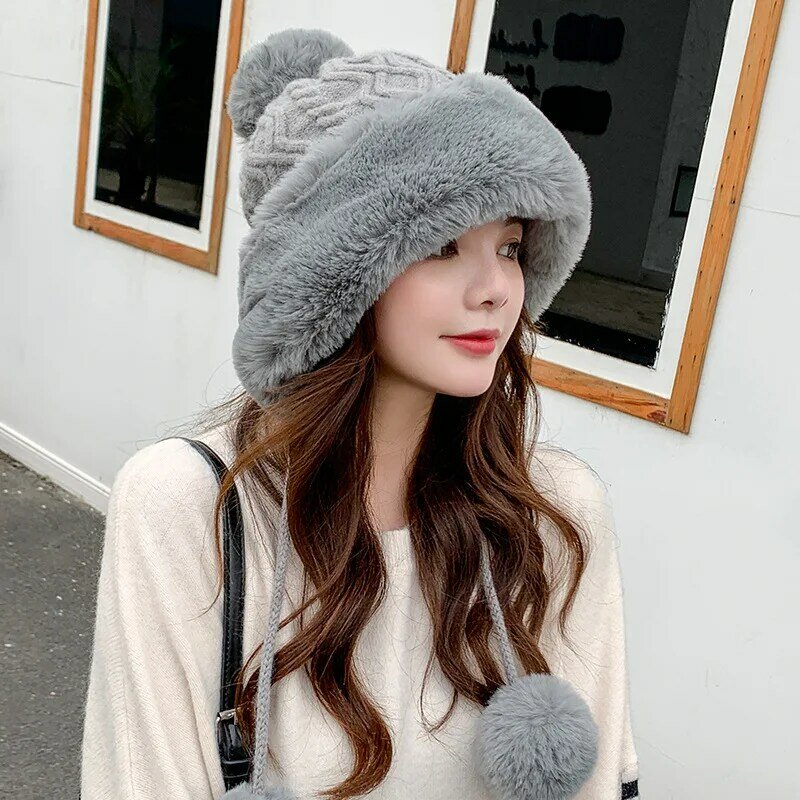 Утепленная шапка, новый стиль, женская меховая шапка с бархатным утепленным капюшоном, уличная модная Милая шерстяная шапка для осени и зимы, оптовая продажа