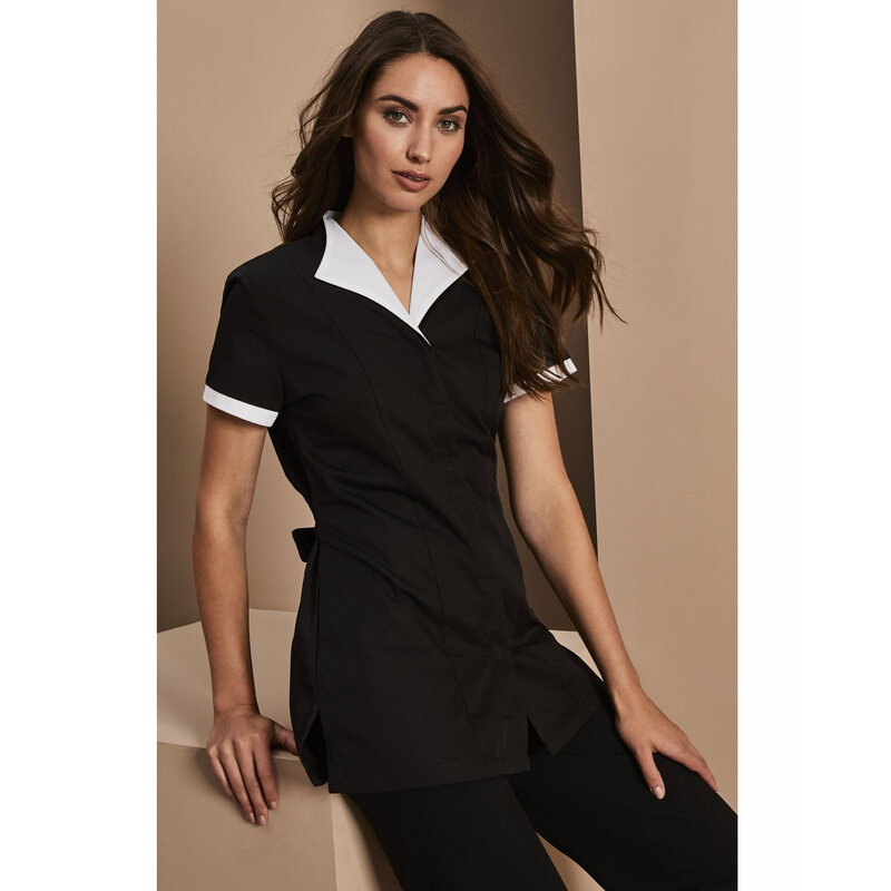 Black Cleaning Uniform Staff Uniform for Cleaning Worker Housekeeping Tunic with White Trim Dress for Women  for Hotel T/T