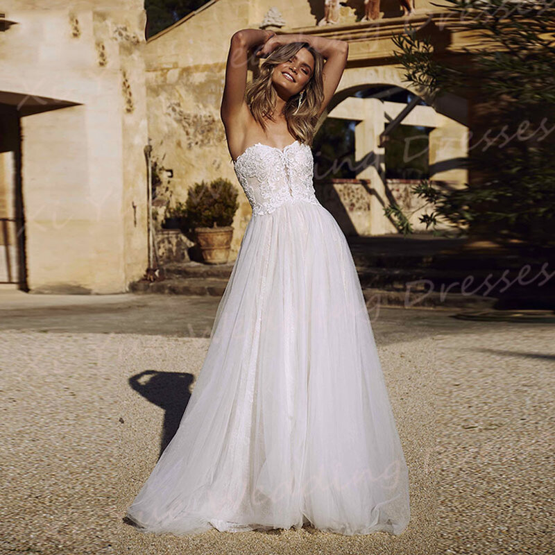Женское кружевное платье с винтажной аппликацией, ТРАПЕЦИЕВИДНОЕ ПЛАТЬЕ невесты со съемными бретельками, 2024