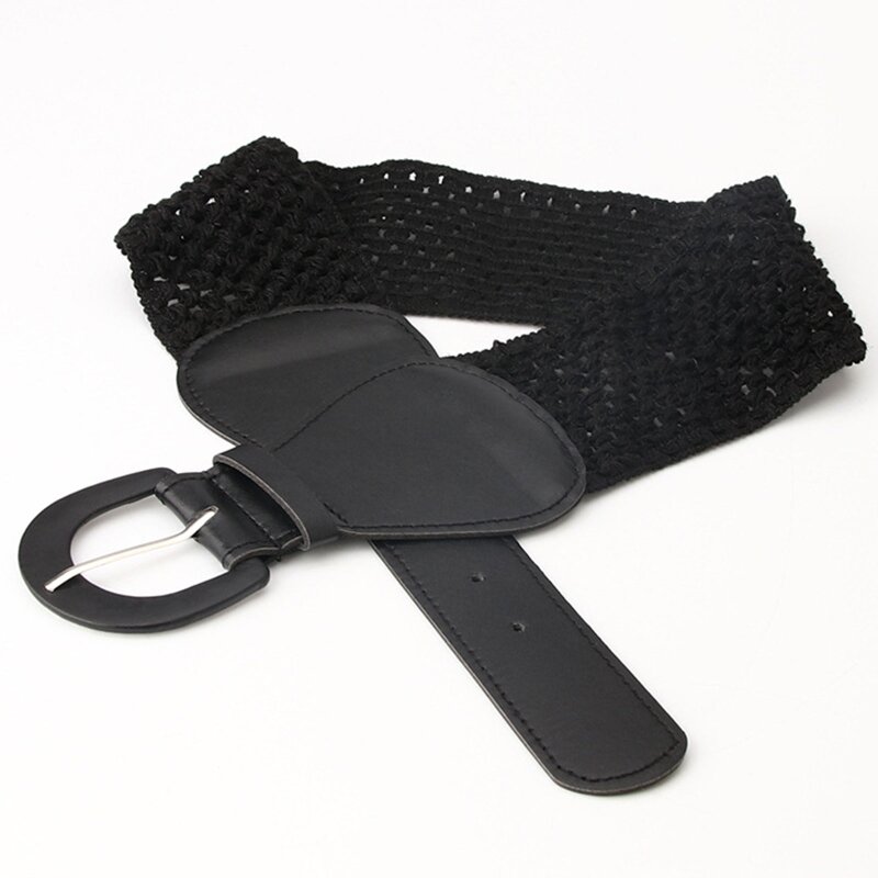 Cinturón ancho Simple para mujer, hebilla elástica Vintage, tela tejida, hebilla en forma D salvaje a cinturón para