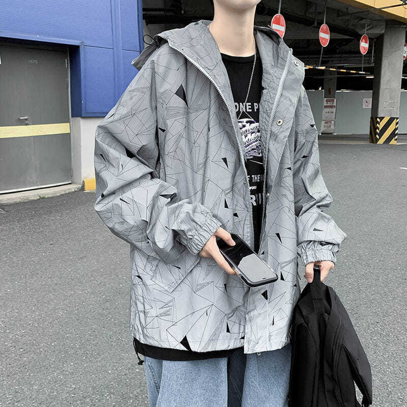 Blusão reflexivo completo para homens e mulheres, jaqueta impermeável, casacos soltos com capuz, hip hop, rua alta, primavera e outono, 2023