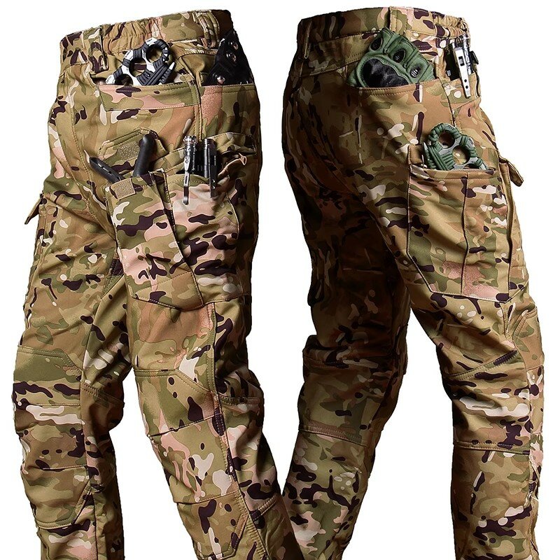 Водонепроницаемые тактические брюки, мужские военные флисовые брюки из мягкой кожи акулы, уличные водонепроницаемые армейские износостойкие брюки-карго
