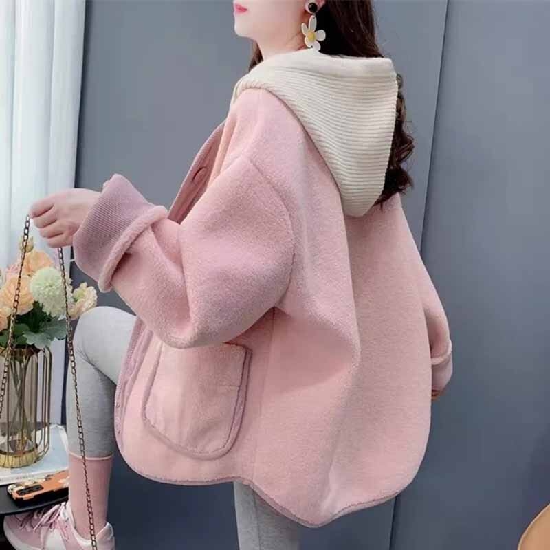 New Women Milk Style Dressing Xiao Xiang Feng Lamb Hair Coat Female Autumn Winter Advanced Sense Thickening Loose Fit Tops Coat