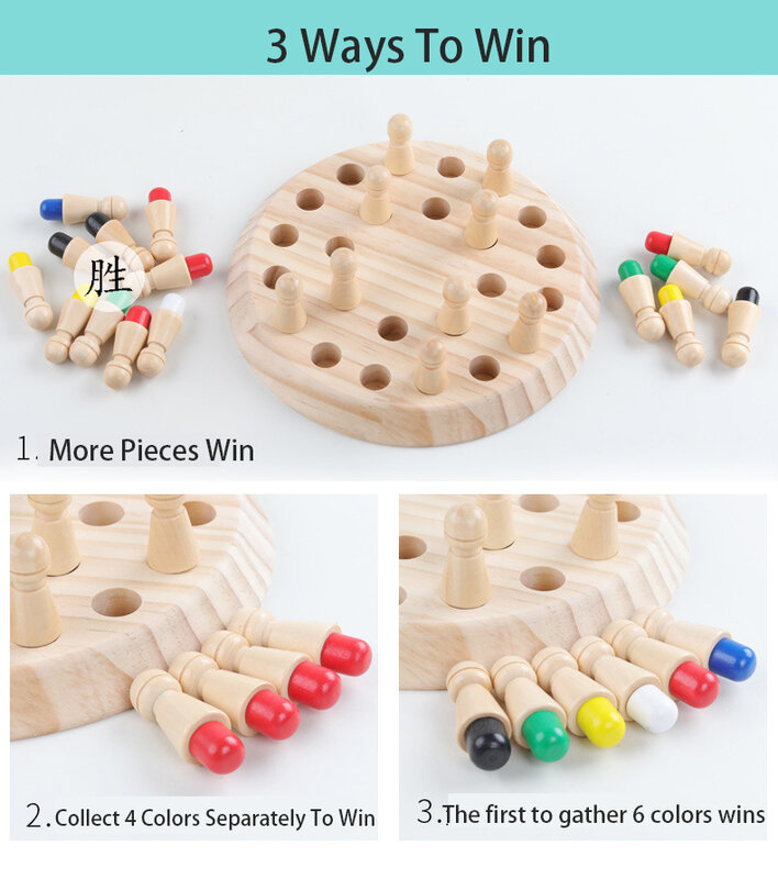 Montessori educacional crianças jogo de xadrez de madeira da vara da memória do jogo de tabuleiro do bloco do divertimento cor capacidade cognitiva brinquedo para o presente das crianças