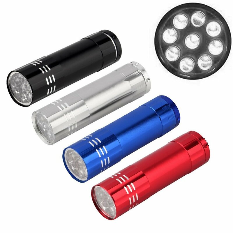 2017 미니 알루미늄 UV 울트라 바이올렛 9 LED 손전등, 토치 라이트 램프, 펜라이트 V 램프