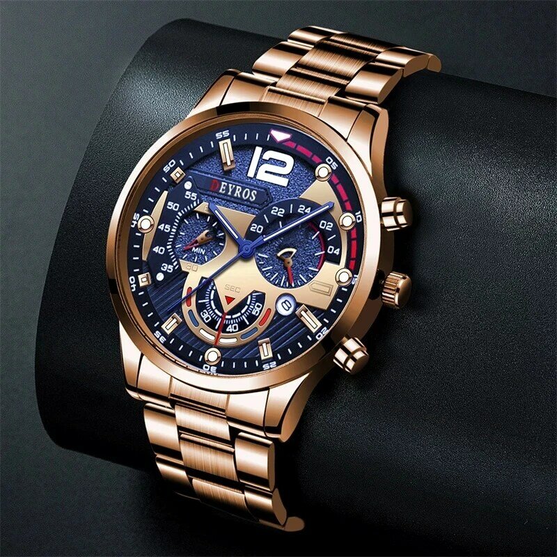 horloges mannen Horloges Voor Mannen Luxe Rvs Quartz Horloge Kalender Datum Lichtgevende Klok Man Casual Sport Lederen Horloge