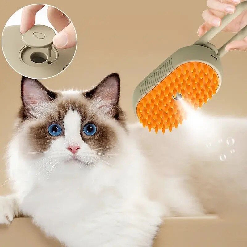 Sikat uap kucing 3 dalam 1 sisir rambut kucing semprot untuk pijat SPA USB sisir perawatan hewan peliharaan sisir penghilang rambut anjing