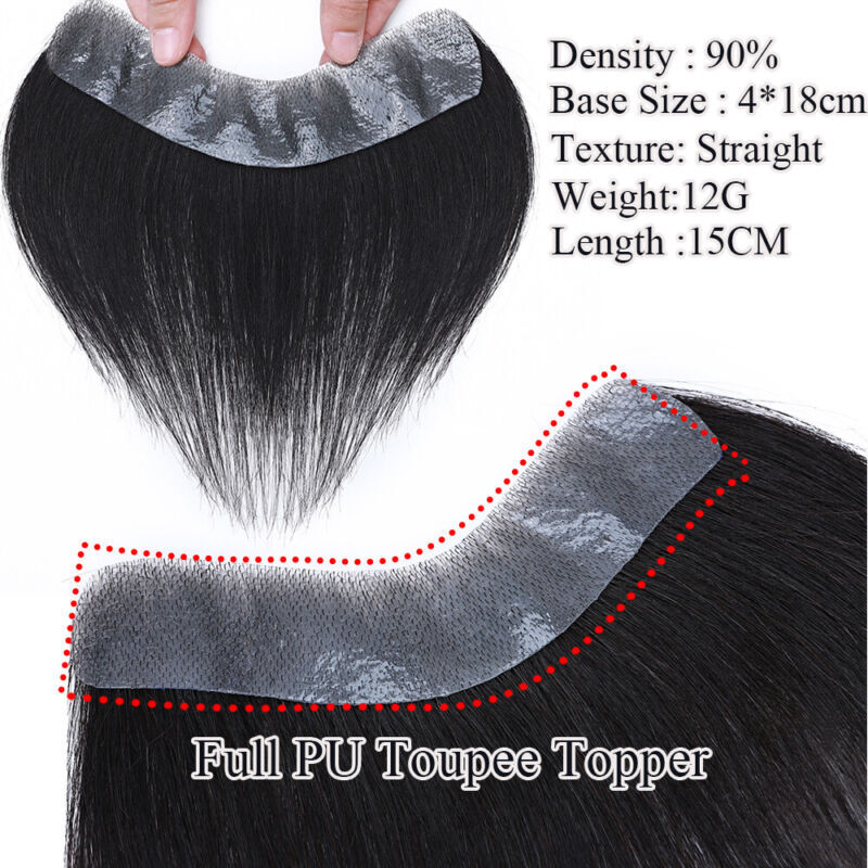 Peluca de cabello humano Natural para hombres, tupé de piel fina de PU, 0,05-0,14mm, prótesis capilar con bucle en V, estilo frontal en V
