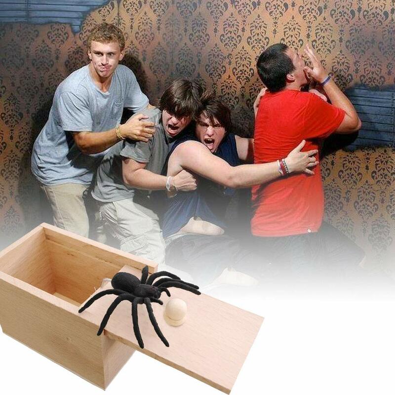 Caja de broma de araña de Halloween para niños y adultos, juguete de caja de miedo de madera, broma De Prankoy