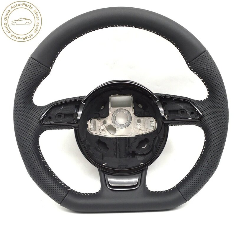For Audi A4 B8 A5 A6 A7 Q3 Q5 Q7 Black semi perforated multifunctional steering wheel without paddles or markings