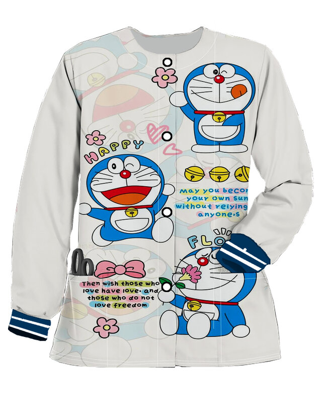 Button Womens Clothing Women Trends 2023 Nurse Sweatshirts Cardigan Cartoon Jacket Pocket Japanese Y2k Fashion Long Sleeved Tops