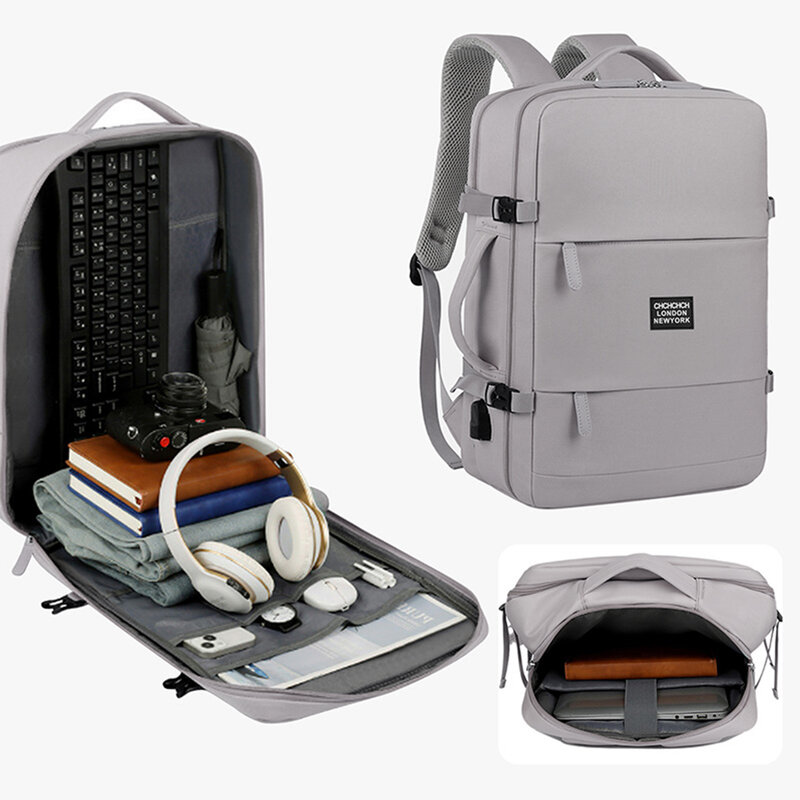 Multifuncional Aviação Mochila, Cinza Nylon Cabin Bag, USB Carregar Computador Bag, 180 Aberto, 46x32x15