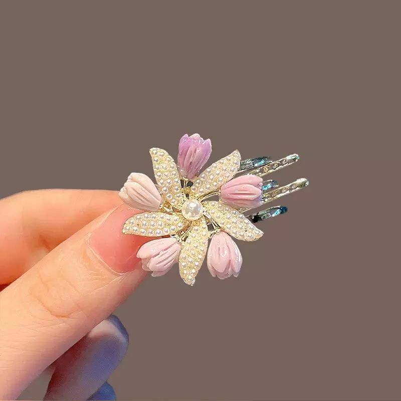 Exquisite and Luxurious Women's Pearl Hair Clip with Small Flower Side Broken Hair, Forest Style, Sweet New Duckbill Clip