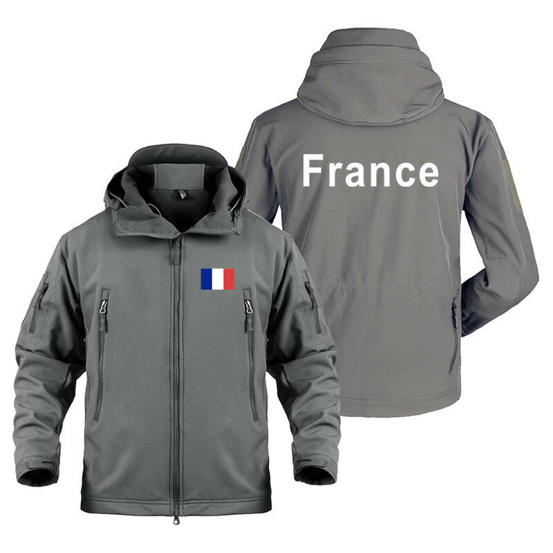 Autumn Winter France Print Multiple Pockets Cargo Man Coat Jackets Military Outdoor Waterproof SoftShell Jackets for Men New