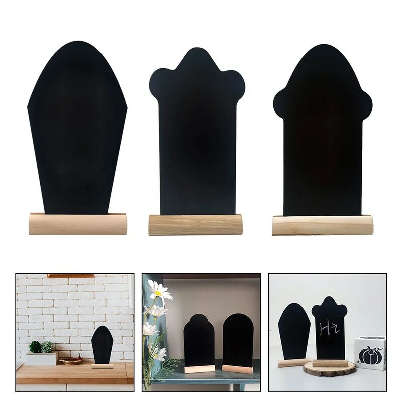 Tableaux noirs créatifs en pierre tombale, tableaux noirs en bois, tableaux noirs, panneaux alimentaires, 3 pièces
