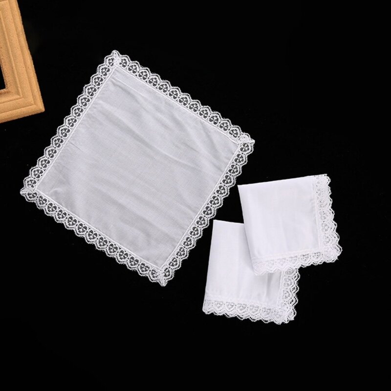 Lightweight White Handkerchief Cotton Lace Trim Hankie Washable Chest Towel Pocket Handkerchief for Adult Wedding Party