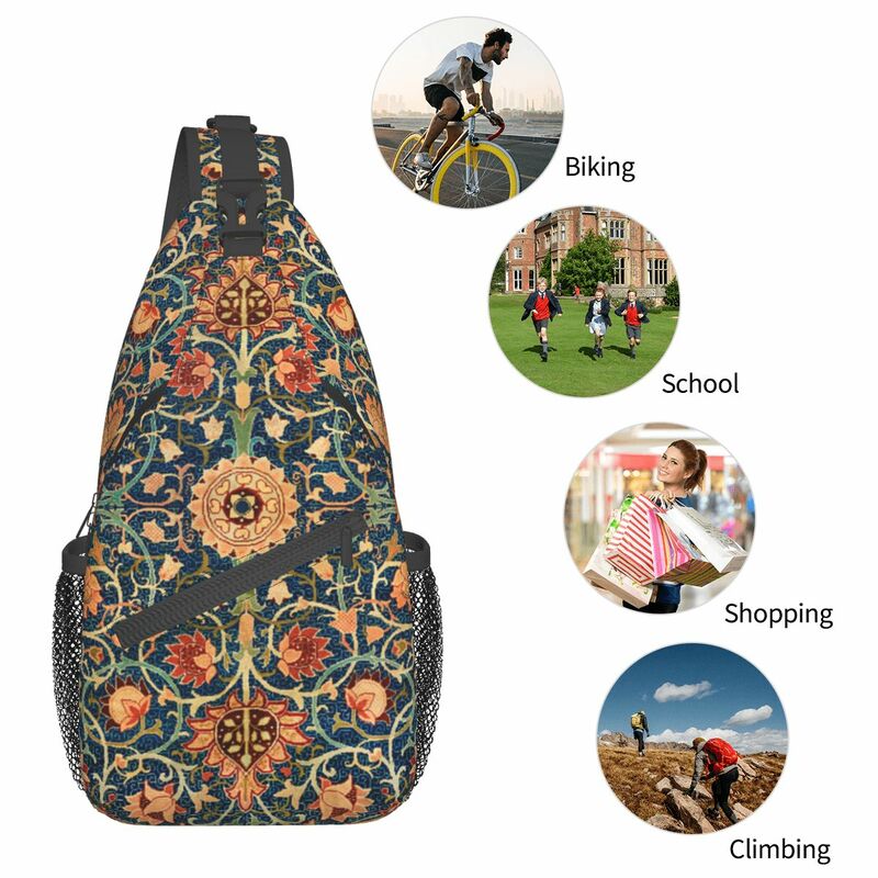 Holland Park William Morris Crossbody Sling Bags Casual Peito Bag Floral Art Ombro Mochila Caminhadas Viagem Biking Pack