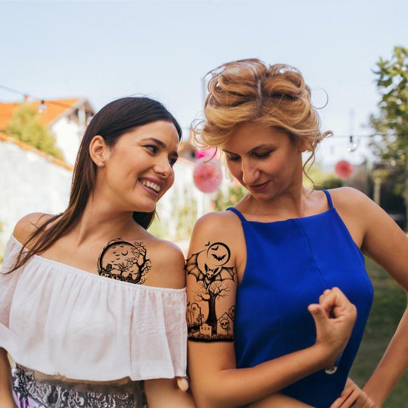 Временная татуировка на Хэллоуин для детей, 9 листов, реалистичный череп, тыква, призрак, искусственная татуировка на руку, 15*21 см, искусственный боди-арт